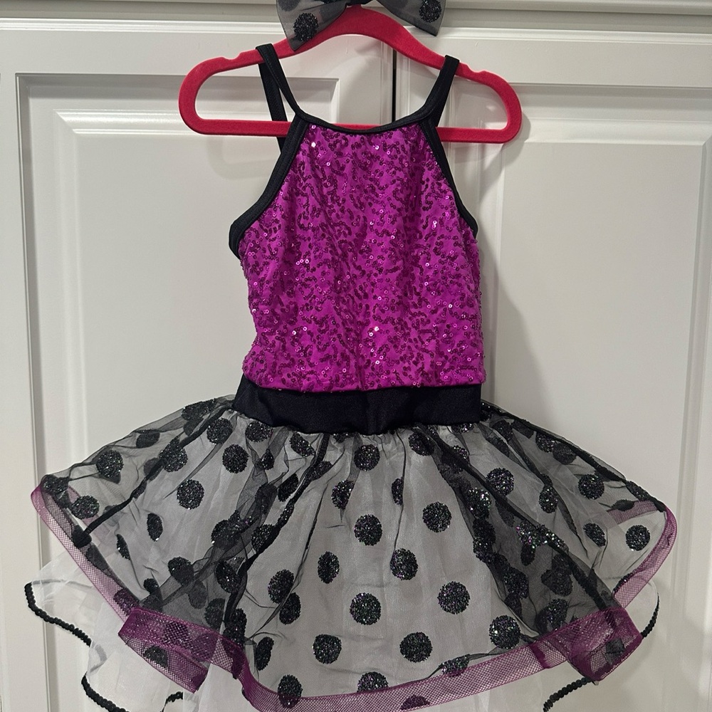 Dance recital costume Sparkly Purple and Black Polka Dot